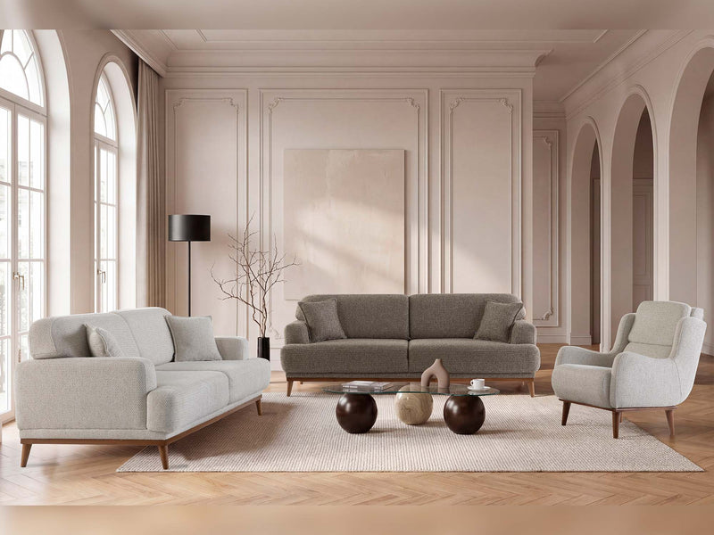 Aida 4-pieces (2 Sofa & 2 Chair) Livingroom in Cream - Brown - 200-ZEN-AID-CRE-BRO-3311