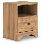 Aleaport Full Panel Bed with Mirrored Dresser and Nightstand in Warm Brown - PKG022638
