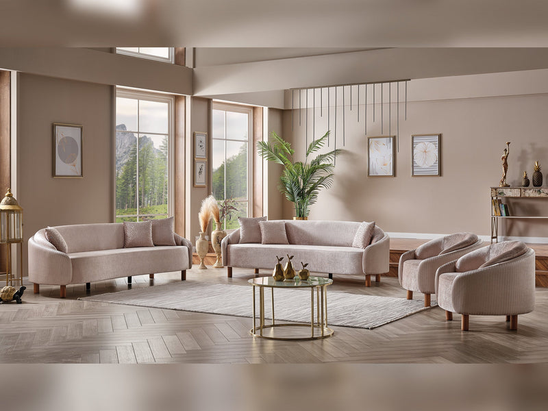 Alessa 4-pieces (2 Sofa & 2 Chair) Livingroom Set Cream in Cream - 101-ALE-SZ245-3311