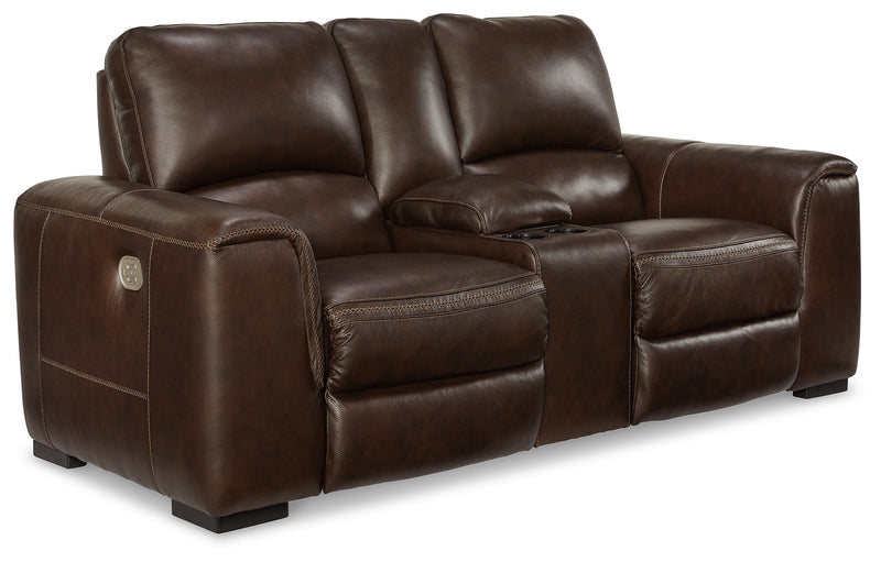 Alessandro Walnut Power Reclining Loveseat with Console - U2550218