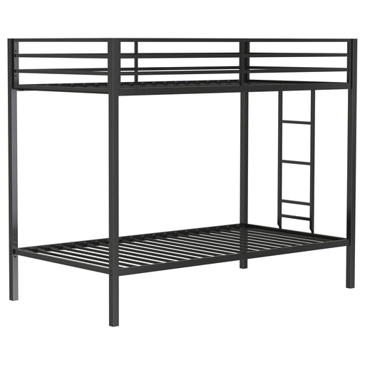 Alevera Metal Twin Over Twin Bunk Bed with Ladder Black - 460361BLK