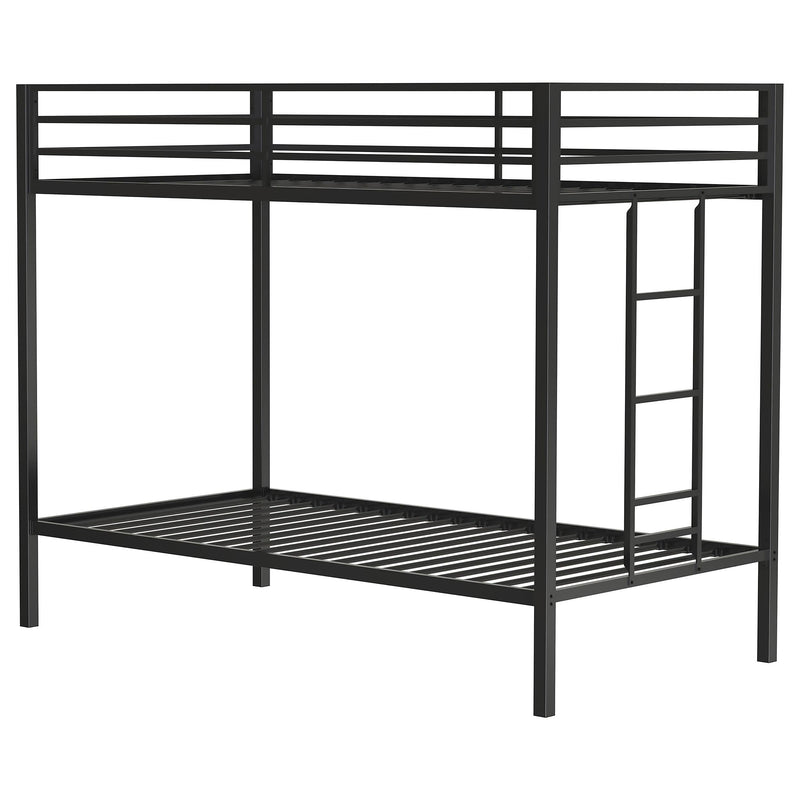 Alevera Metal Twin Over Twin Bunk Bed with Ladder Black - 460361BLK