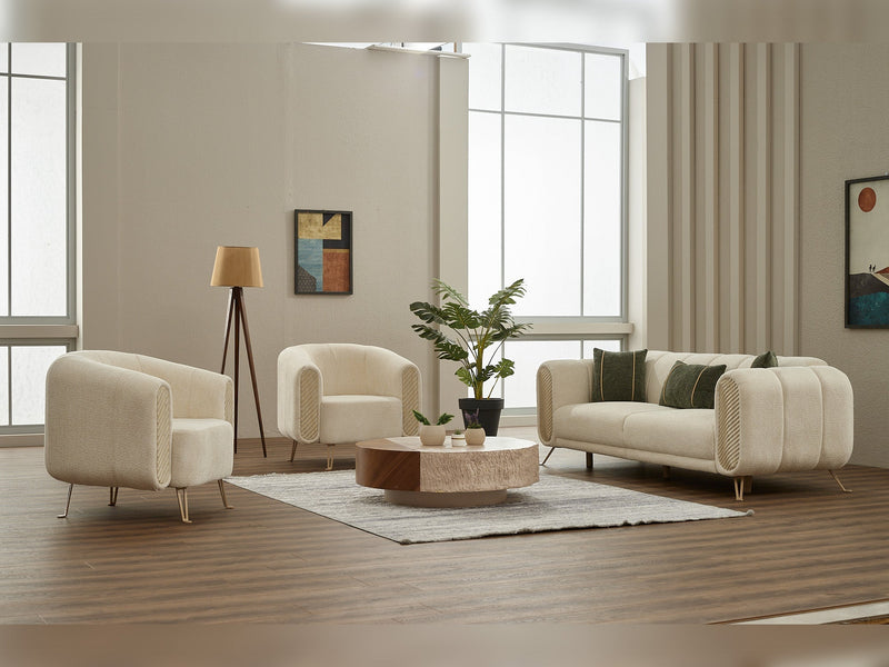 Alfa 3-pieces (Sofa & Loveseat & Chair) Livingroom Set in Cream - Green - 200-SIM-ALF-CALVE03-CALVE14-321