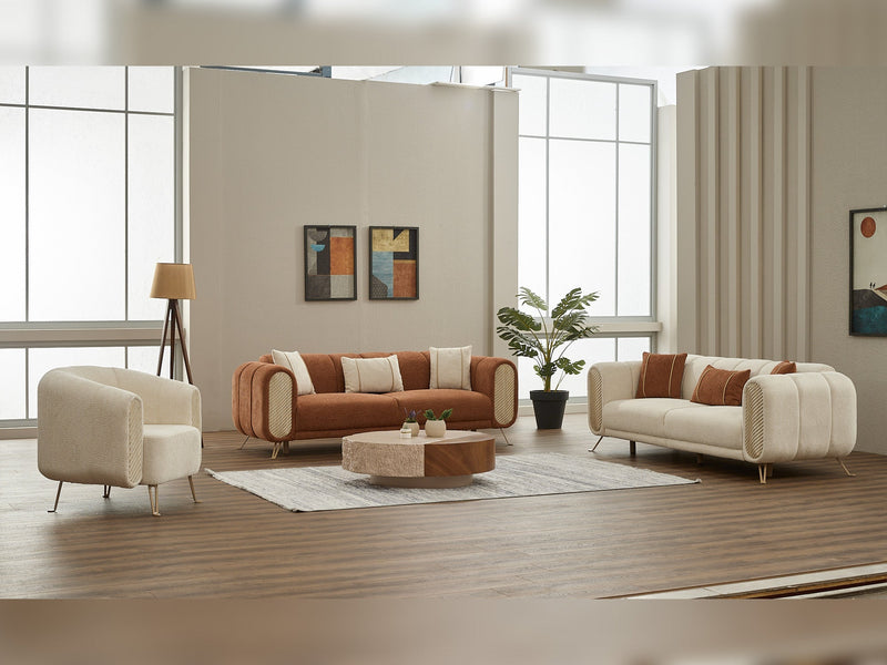 Alfa 3-pieces (Sofa & Loveseat & Chair) Livingroom Set in Cream - Green - 200-SIM-ALF-CALVE03-CALVE14-321