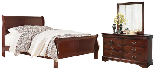 Alisdair Queen Sleigh Bed with Mirrored Dresser in Reddish Brown - PKG000507
