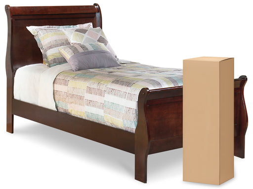 Alisdair Twin Sleigh Bed with Mattress in Reddish Brown - PKG000505