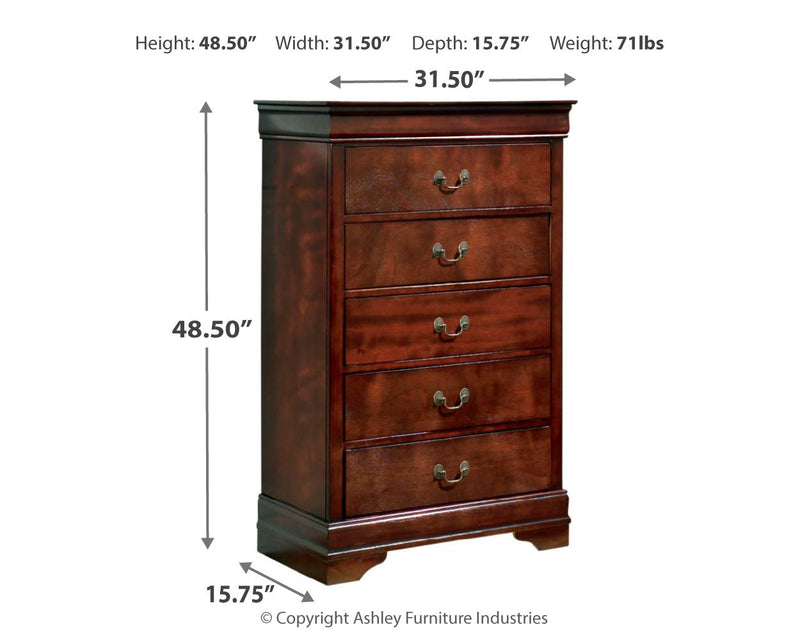 Alisdair Twin Sleigh Bed with Mirrored Dresser, Chest and Nightstand in Reddish Brown - PKG004976
