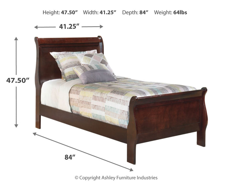 Alisdair Twin Sleigh Bed with Mirrored Dresser in Reddish Brown - PKG000532