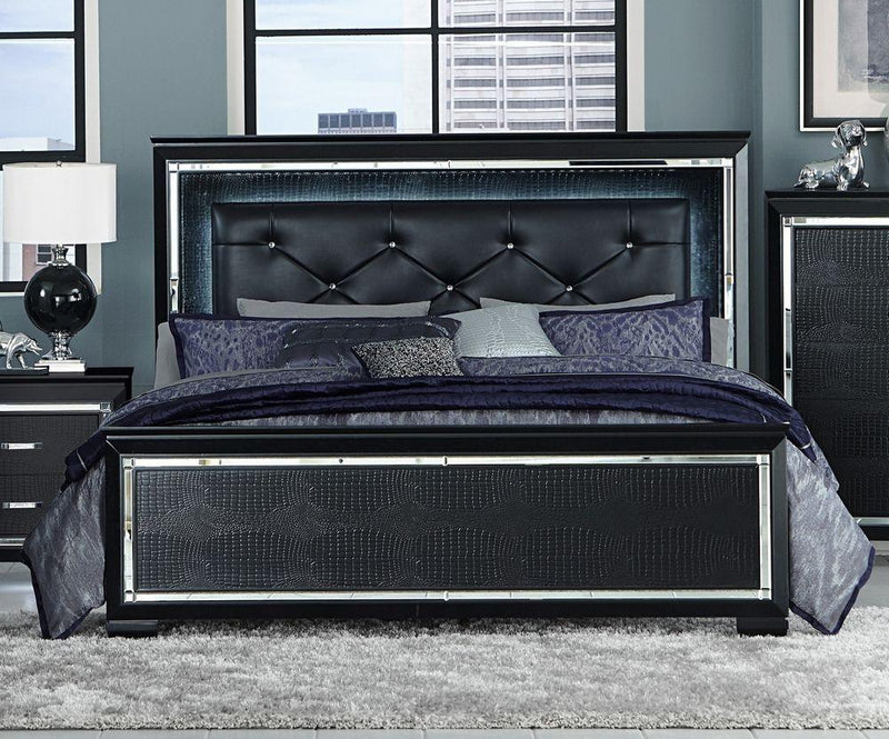 Allura Black LED King Panel Bed - DMV FurnitureKing Bed