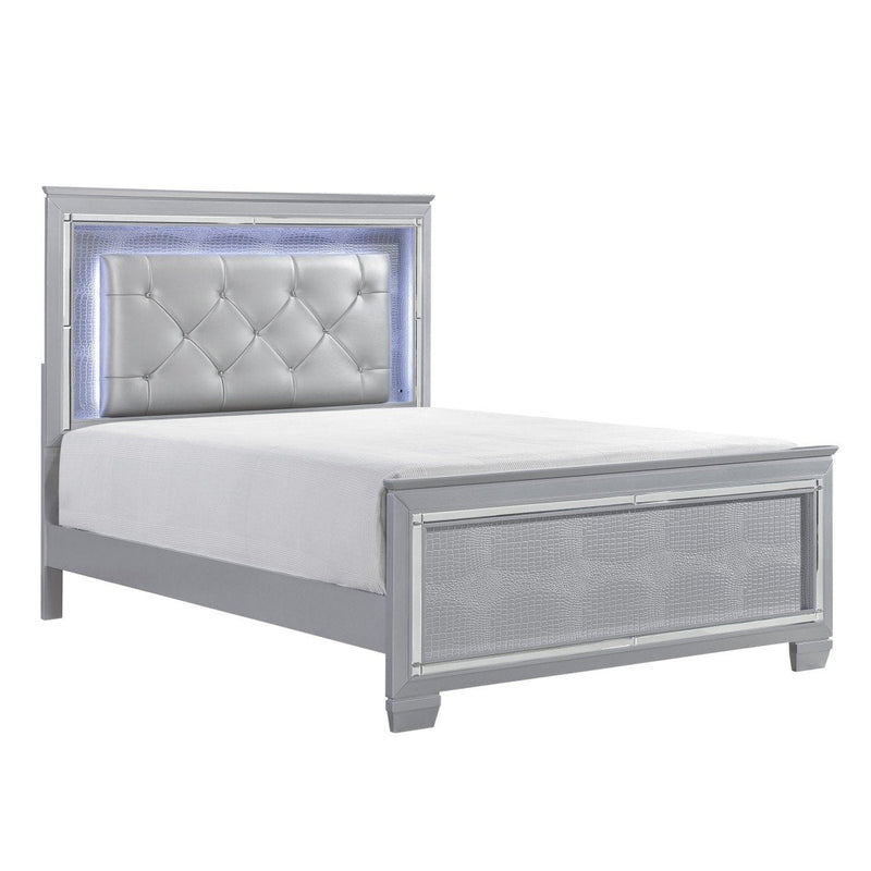 Allura Silver LED Queen Panel Bed - DMV FurnitureQueen Bed