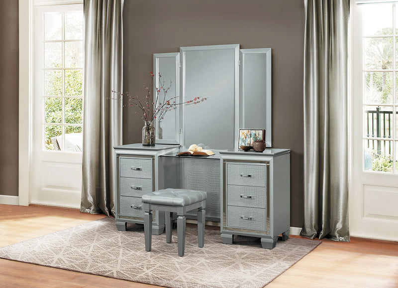Allura Silver Vanity Set with Stool - DMV FurnitureVanity