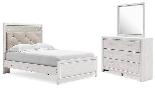Altyra Full Panel Bed with Mirrored Dresser in White - PKG009455
