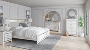 Altyra King Bookcase Headboard Bed with Mirrored Dresser, Chest and Nightstand in White - PKG009488