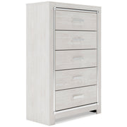 Altyra King Panel Headboard Bed with Mirrored Dresser, Chest and 2 Nightstands in White - PKG009477