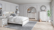 Altyra Queen Bookcase Headboard Bed with Mirrored Dresser, Chest and Nightstand in White - PKG009482