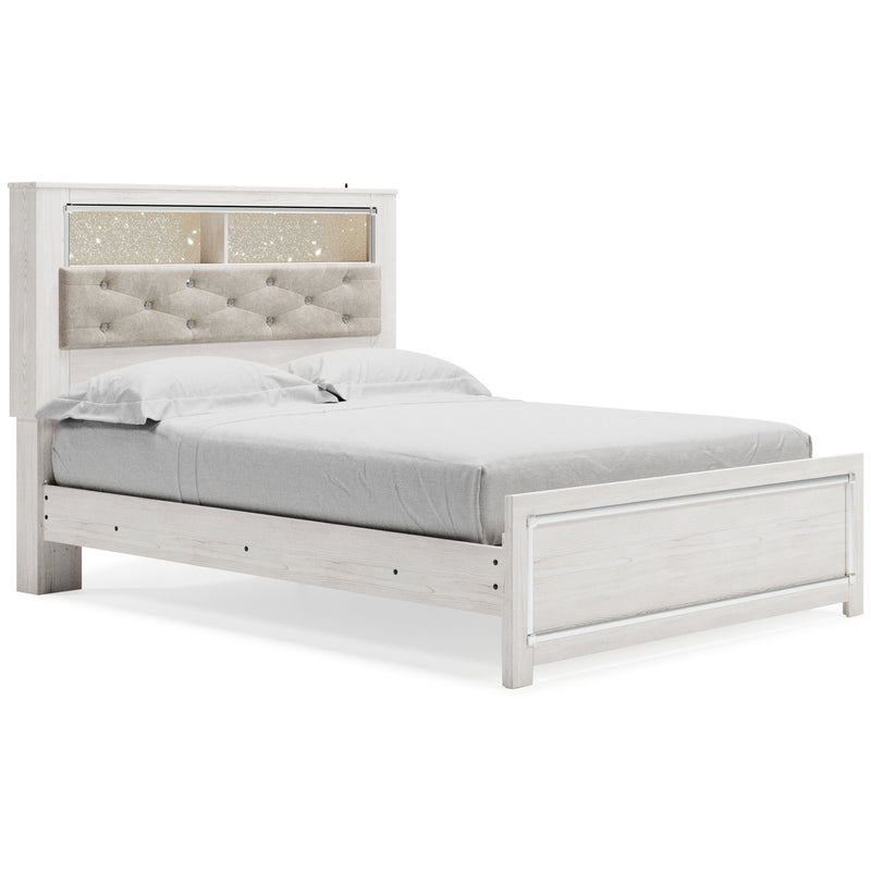 Altyra Queen Panel Bookcase Bed with Mirrored Dresser, Chest and 2 Nightstands in White from Ashley - DMV Furniture