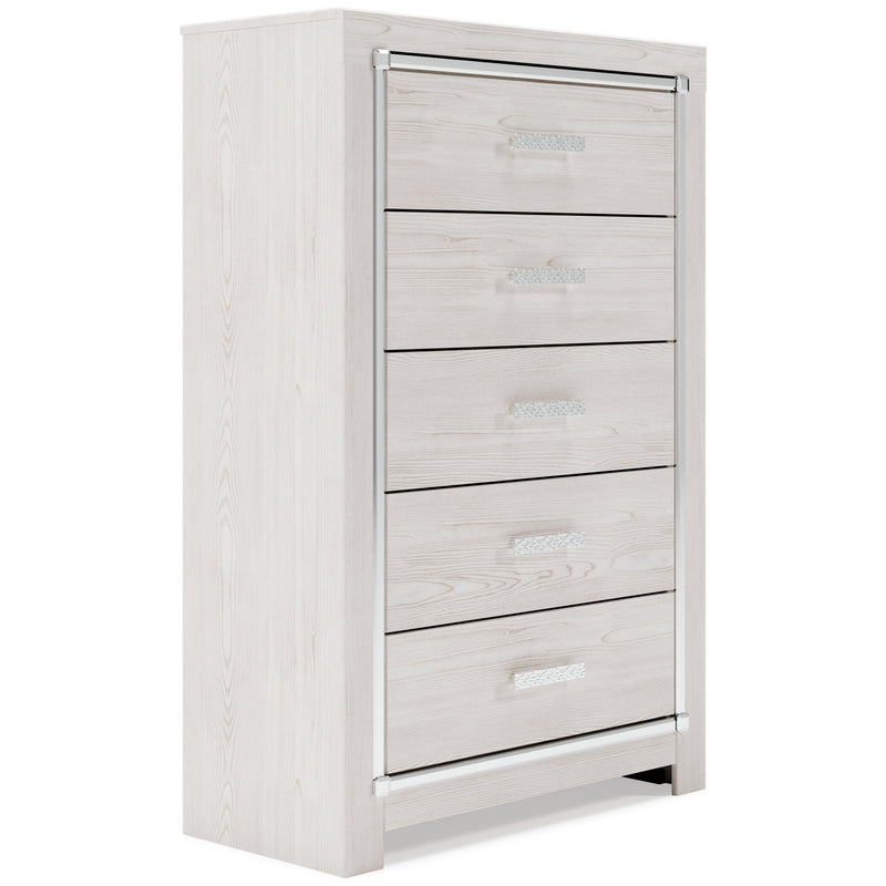 Altyra Queen Panel Bookcase Bed with Mirrored Dresser, Chest and 2 Nightstands in White from Ashley - DMV Furniture