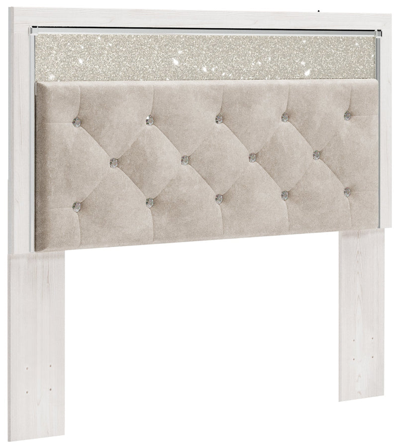 Altyra Queen Panel Headboard Bed with Mirrored Dresser and Chest in White - PKG009469