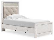 Altyra Twin Panel Bed with Mirrored Dresser and Chest in White - PKG009445