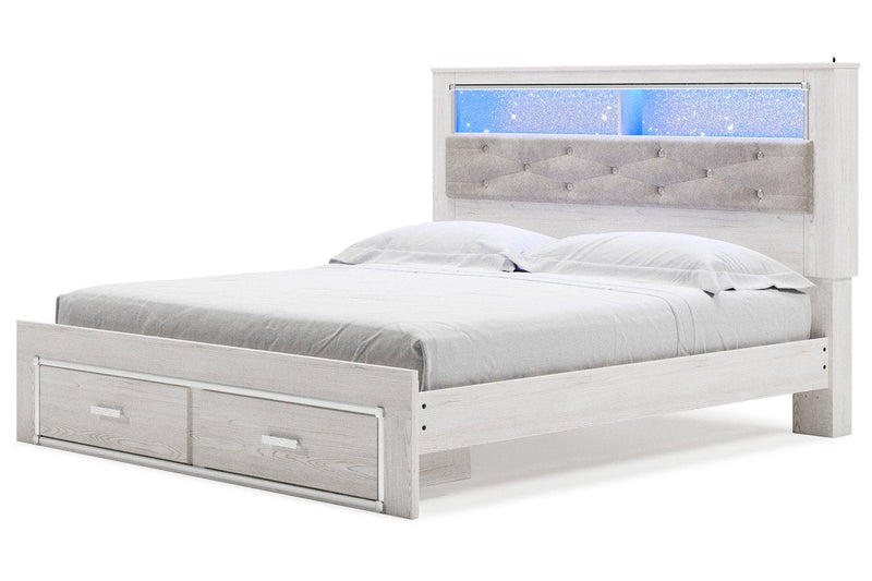 Altyra White King Upholstered Bookcase Bed with Storage - DMV FurnitureKing Bed
