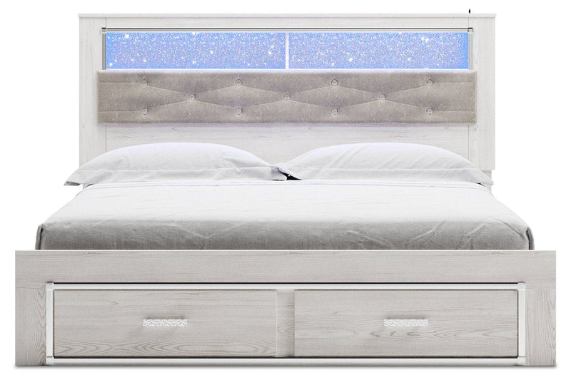 Altyra White King Upholstered Bookcase Bed with Storage - DMV FurnitureKing Bed