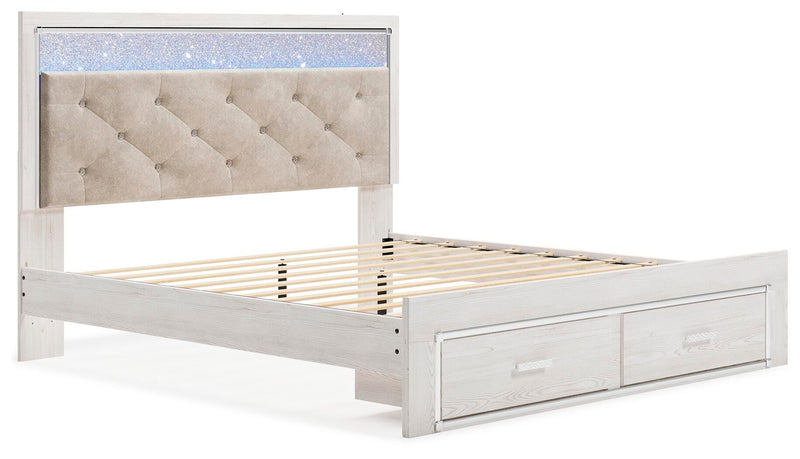 Altyra White King Upholstered Storage Bed, Dresser, Mirror and 2 Nightstands - B2640B37