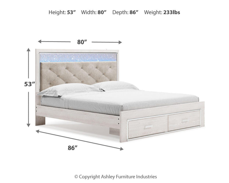 Altyra White King Upholstered Storage Bed, Dresser, Mirror and 2 Nightstands - B2640B37