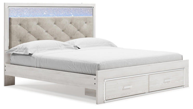 Altyra White King Upholstered Storage Bed, Dresser, Mirror and 2 Nightstands - B2640B37