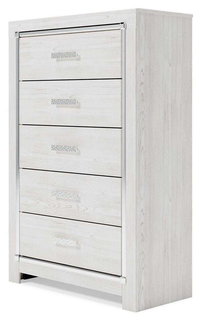 Altyra White Queen Panel Bed, Dresser and Chest - B2640B73
