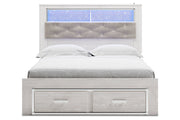 Altyra White Queen Upholstered Platform Bookcase Bed with Storage - DMV FurnitureQueen Bed