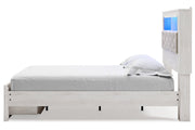 Altyra White Queen Upholstered Platform Bookcase Bed with Storage - DMV FurnitureQueen Bed