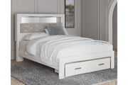 Altyra White Queen Upholstered Platform Bookcase Bed with Storage - DMV FurnitureQueen Bed