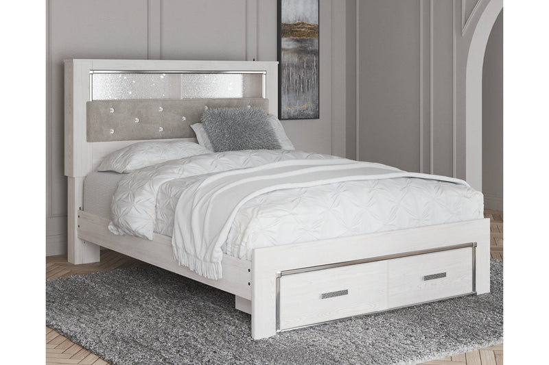 Altyra White Queen Upholstered Platform Bookcase Bed with Storage - DMV FurnitureQueen Bed