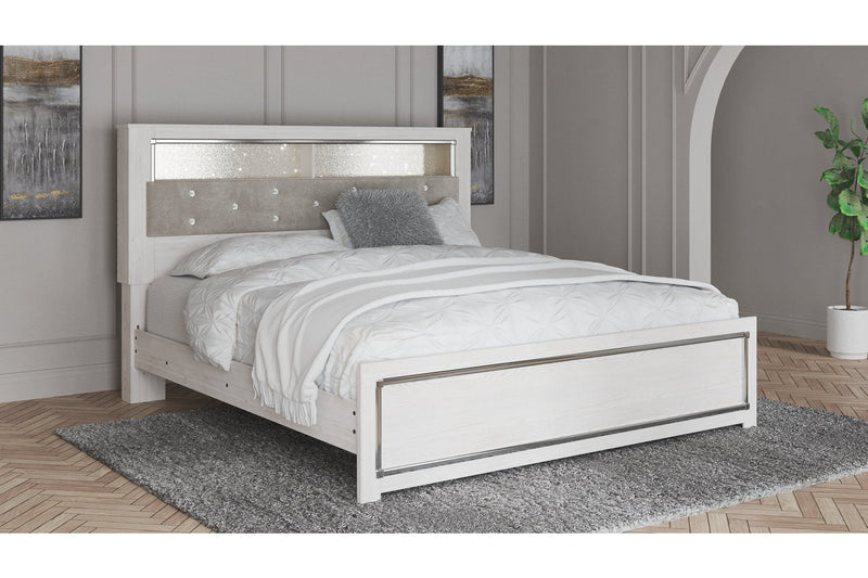 Altyra White Upholstered Bookcase LED King Panel Bed - DMV FurnitureKing Bed
