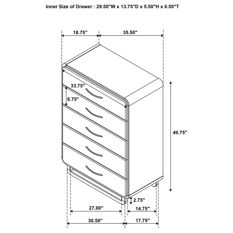 Amsbury 5-drawer Chest of Drawers Nutmeg - 224275