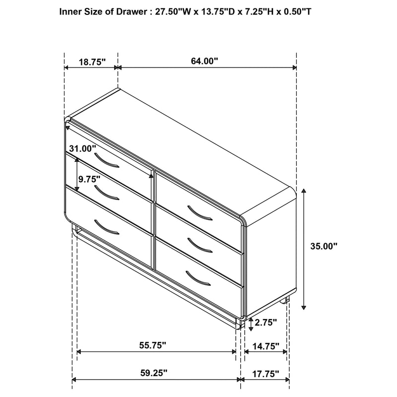 Amsbury 6-drawer Dresser Cabinet Nutmeg - 224273