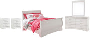 Anarasia Full Sleigh Bed with Mirrored Dresser and 2 Nightstands in White - PKG002585