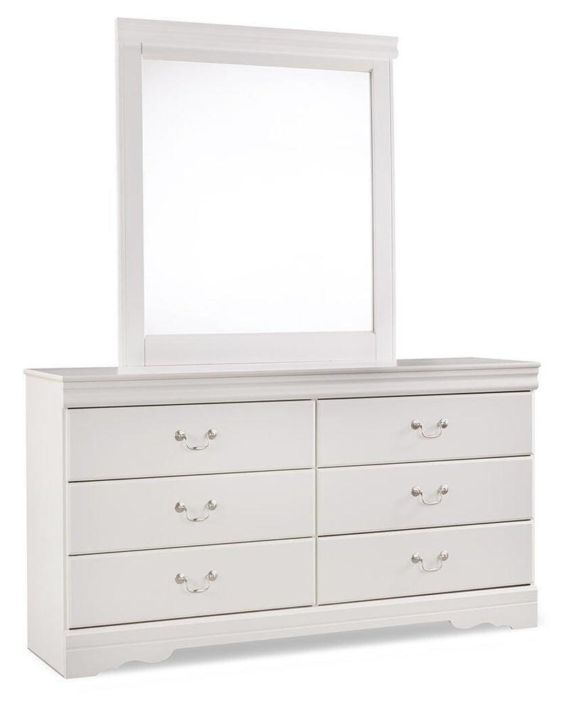 Anarasia Full Sleigh Bed with Mirrored Dresser and Chest in White - PKG002586