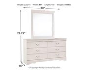 Anarasia Full Sleigh Bed with Mirrored Dresser and Chest in White - PKG002586