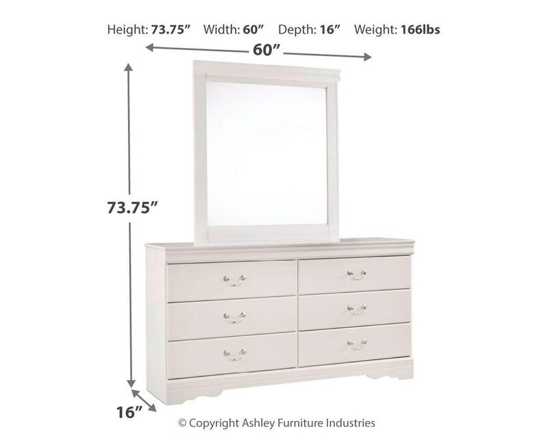 Anarasia Full Sleigh Headboard, Dresser, Mirror and Chest in White - PKG002574