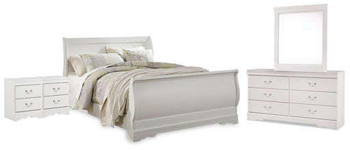 Anarasia Queen Sleigh Bed with Mirrored Dresser and 2 Nightstands in White from Ashley - DMV Furniture