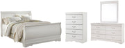 Anarasia Queen Sleigh Bed with Mirrored Dresser and Chest in White - PKG002592