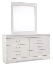 Anarasia Queen Sleigh Bed with Mirrored Dresser and Chest in White - PKG002592
