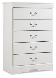 Anarasia Queen Sleigh Bed with Mirrored Dresser and Chest in White - PKG002592