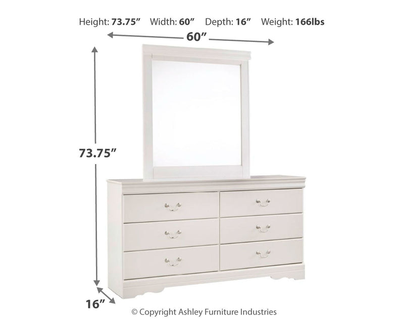 Anarasia Queen Sleigh Bed with Mirrored Dresser, Chest and Nightstand in White - PKG002593