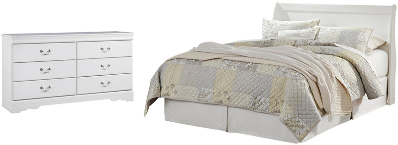 Anarasia Queen Sleigh Headboard and Dresser in White - PKG002559