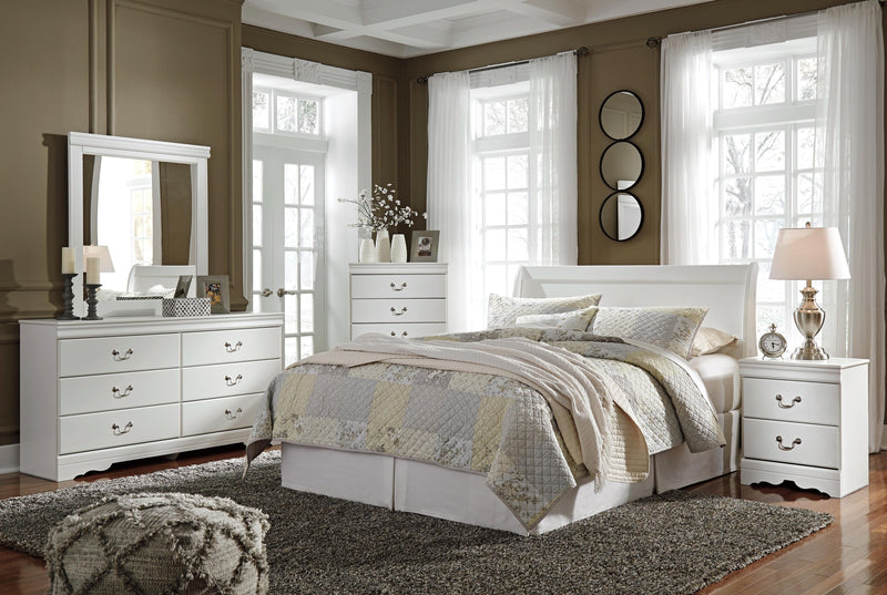 Anarasia Queen Sleigh Headboard, Dresser, Mirror and 2 Nightstands in White - PKG002561