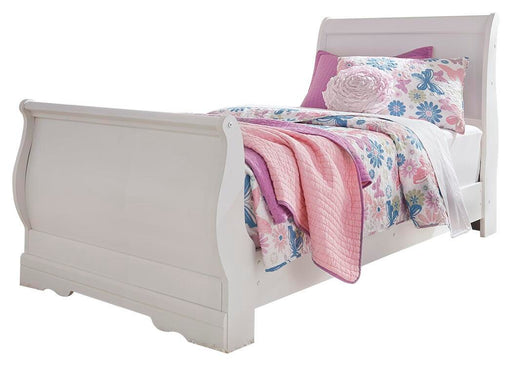 Anarasia Twin Sleigh Bed and Dresser in White - PKG002577