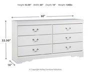 Anarasia Twin Sleigh Bed and Dresser in White - PKG002577