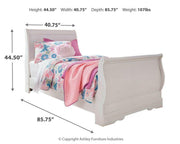 Anarasia Twin Sleigh Bed and Dresser in White - PKG002577